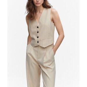 Mango Women's Vest Pinstripe Waistcoat Size Small Cream‎ Striped